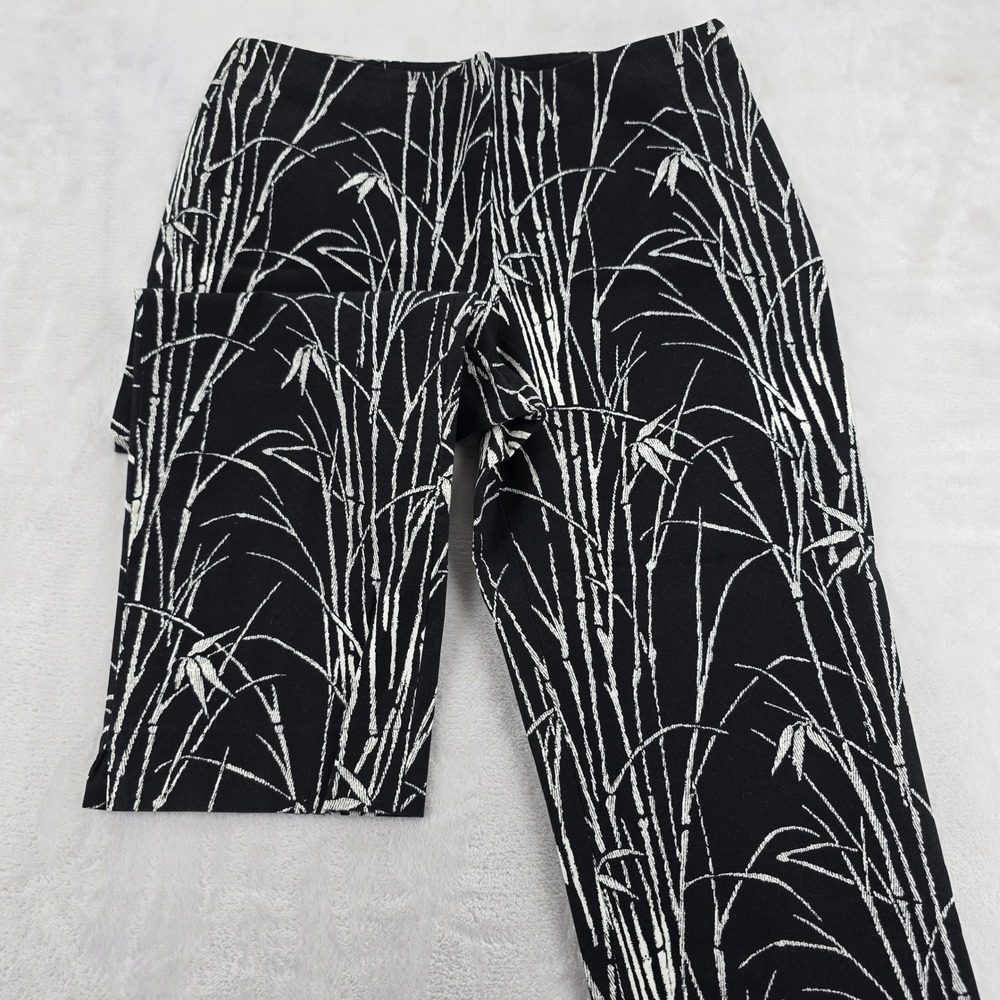Talbots Crop Pants Womens 12 Side Zip Black White Bamboo Print Stretch Excellent